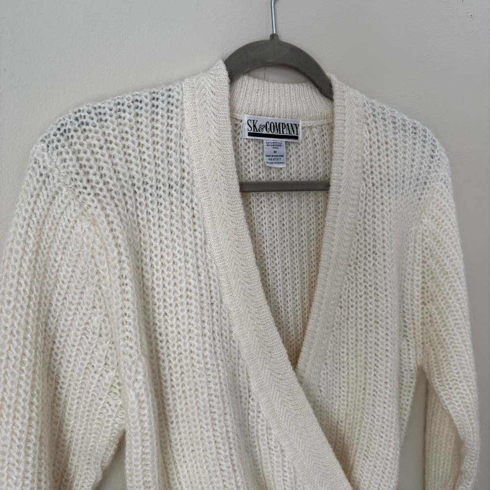 Vintage SK Company Mohair Wool Knit Cream‎ Cropped Classic Preppy Sweater Medium - Picture 4 of 5